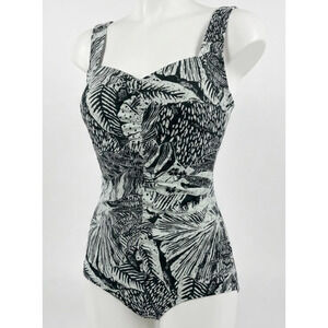 Rose Marie Reid Swimsuit 10 Blue Green Floral Tropical One Piece Wireless